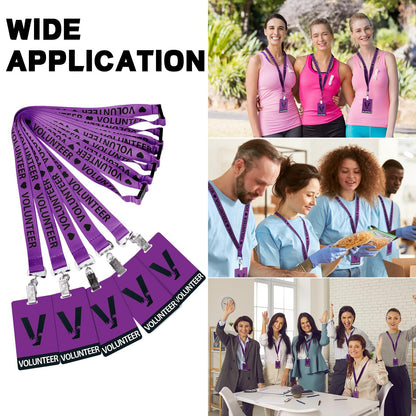 Colarr 25 Pack Volunteer Lanyard with PVC Plastic Card Pass Volunteer Identification ID Badges Bulk Breakaway Lanyard for Activity, Fundraising, Church, School, Events(Purple)