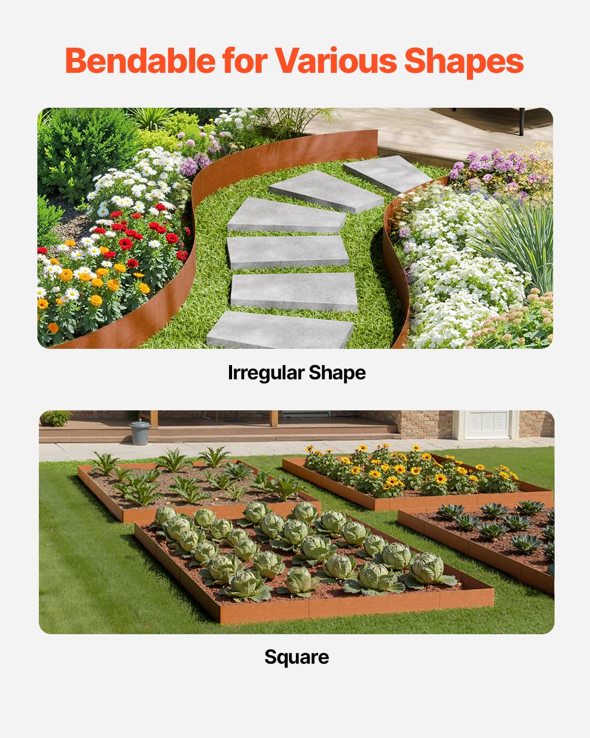 VEVOR Steel Landscape Edging, 6 Packs 40 x 8 in Weather-Resistant & Pre-Rust Metal Landscape Edging, Bendable Garden Edging Border, Shark Spike, Lawn Edging for Flower Bed Yard Pathway Divider