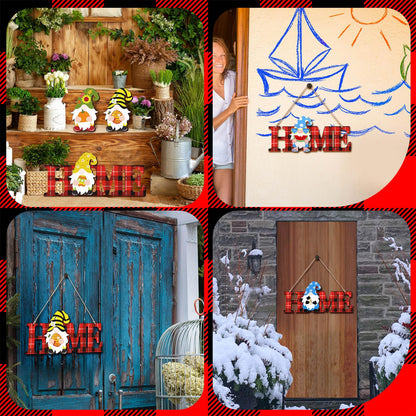 Purpeak 13 Pcs Interchangeable Gnome Home Sign Wooden 3D Christmas Winter Seasonal Door Decor Farmhouse Rustic Home Decoration for Holiday Wall Decor Gift(Red, Black)