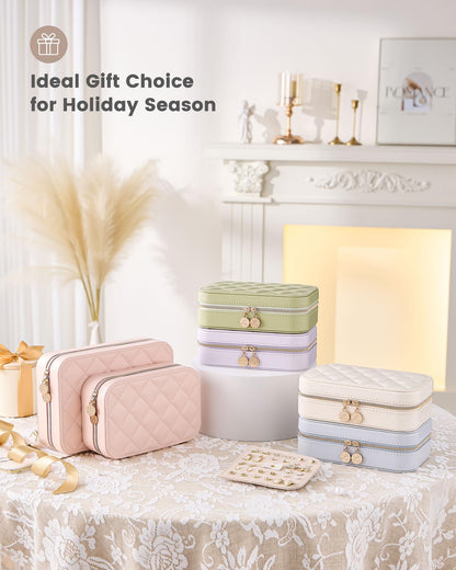 Lolalet Travel Jewelry Case for Women Girls, PU Leather Jewelry Organizer with Clear Storage Bag Small Portable Jewelry Box for Necklace Bracelet Earring Ring Mothers Day Birthday Gifts -Large/Beige