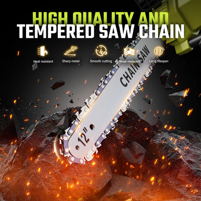 12 In Electric Chainsaw Cordless, 20V Battery Chain Saw with 2x4.0Ah Li-ion Batteries, 2 x Chains, with Tool-free Chain Tension, Auto Oiling for Wood Cutting, Tree Trimming and Branch Pruning