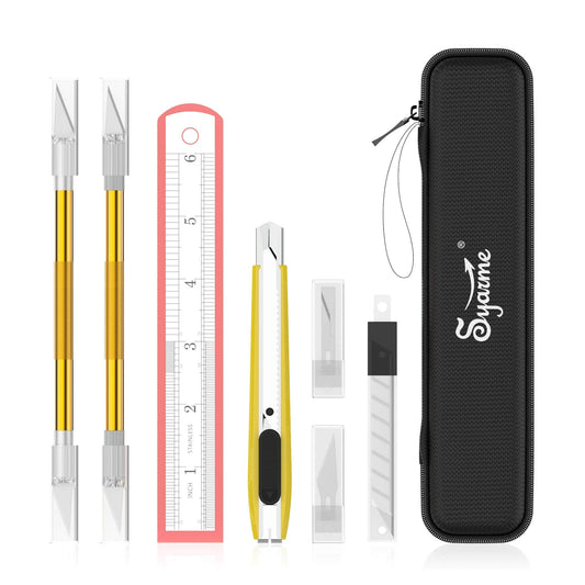 Precision Knife, Craft Utility Carving Knife Set for Art, Hobby, Scrapbook and Sculpture, Etc., Contains 2 Hobby Knives & 1 Cutter knife, 30 spare blades, EVA Storage Box, Ruler, Cleaning Cloth