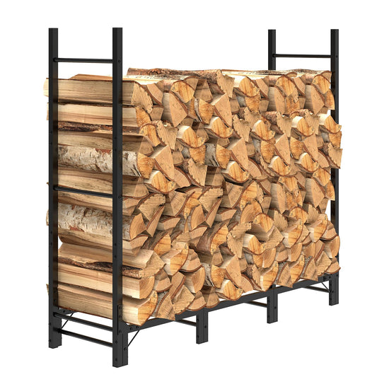 C-Hopetree 4Ft Outdoor Indoor Firewood Rack, Adjustable Metal Log Holder for Fireplace, Heavy Duty Wood Pile Storage Organizer Stacker Stand, Black