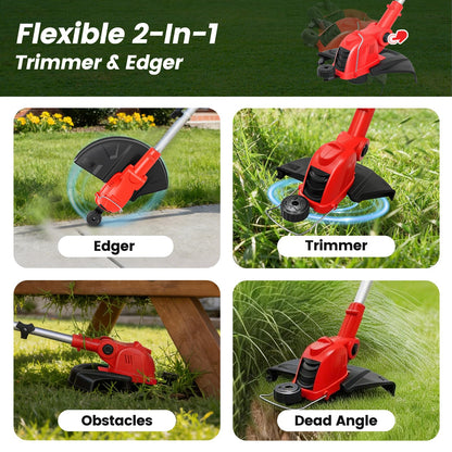 ALSO GO 21V Cordless String Trimmer, 2 * 2.5Ah Battery with Fast Charger, 12'' Weed Wacker with Auto Line Feed, 2-in-1 Weed Eater Battery Powered & Edger Lawn Tool with 10 Lines for Yard & Garden