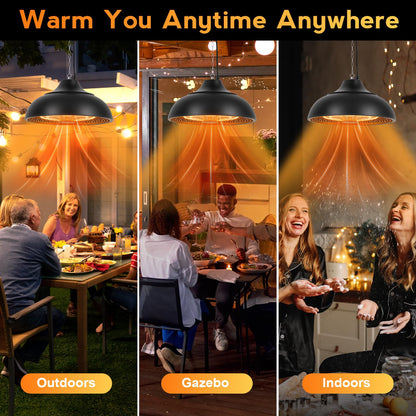 Cobuy 1500W Electric Hanging Patio Heater, 3S Instant Heat, Ceiling-Mounted Outdoor Heater with 3 Modes, Quiet Operation, Overheat Protection, IP55 Waterproof for Patio, Balcony (black, hanging)