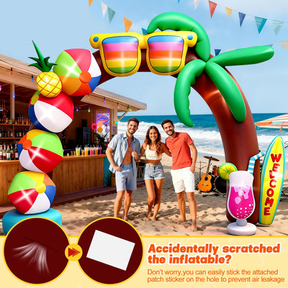 Kalolary 10FT Tall Summer Inflatable Outdoor Decorations, Beach Ball Archway Blow Up Inflatable Arch with Build-in Lights for Beach Party Pool Party Yard Garden Summer Decors