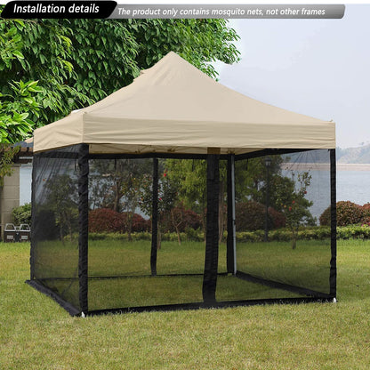 10x10 Mosquito Netting for Patio Canopy Tent/Pop Up Canopy Tent,Double Door Side Screen Easy Installation Black（Only Mosquito Net No Frame） (Embedded 10x10)