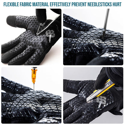 TAILI Level 3 Needle, Level 5 Puncture Resistant Men Work Gloves, Grip Enhanced A7 Cut Resistant Safety Gloves, Touchscreen and Breathable, Black, Large (L), 1 Pair