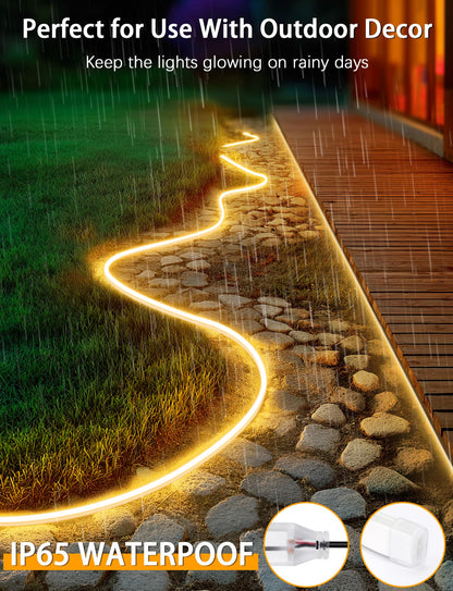 Lamomo Neon Rope Lights 65.6Ft, Waterproof Warm White LED Strip Lights, 3000K Silicone Flexible Cuttable 24V Led Lights for Bedroom, Outdoor,Indoor, Kitchen, DIY Design, Cabinet