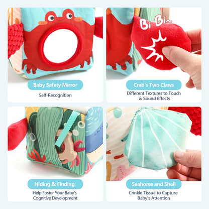 Soft Fabric Tissue Box Toy for 6-12 Months Baby - Sensory Development Toy for Tummy Time, Crinkle Paper & Safety Mirror (Infant Sensory Toy)