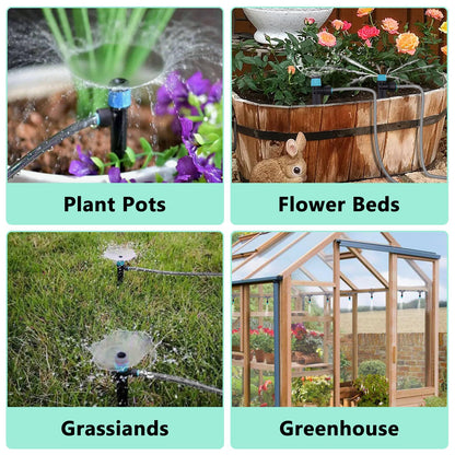 230FT Drip Irrigation System, Quick-Connect Automatic Garden Watering Misting System, with 1/2 inch and 1/4 inch Distribution Tubing, Drip Irrigation Kit for Lawn, Greenhouse, Patio