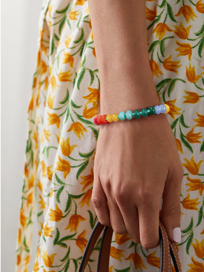 Badu Gemstone Beaded Bracelet for Women Colorful Natural Stone Freshwater Pearl Surfer Beach Rainbow Bracelet Jewelry Gift