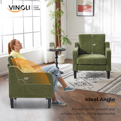 VINGLI Accent Chair for Living Room Chairs Olive Green Reading Chair for Bedroom Scooped Arm Chair Mid Century Modern Accent Chairs Upholstered Comfy Chair for Apartment, Waiting Room