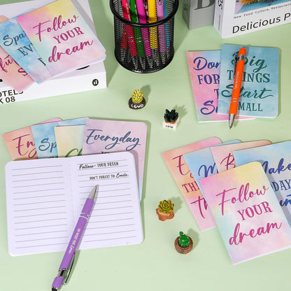 96 Pcs Watercolor Bulk Motivational Pens Inspirational Notepads Set, Pocket Motivational Quote Notebooks Ballpoint Pens, Mini Journals Gift Set for Kids Students Teachers School Office Prizes Supplies