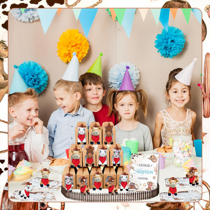 62 Pcs Adopt a Horse Animal Party Favors Include 12 Mini Stuffed Horse 12 Boxes 12 Brown Hat 12 Red Scarf 12 Cards 1 Adopt Sign 1 Fence for Adopt a Grassland Animal Party Favor Pet Birthday Supplies