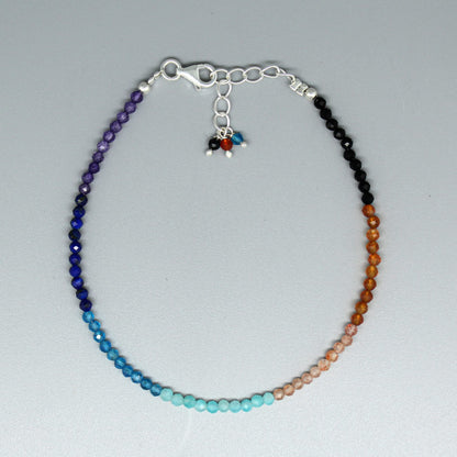 GemInspire Natural Full Beaded 7 Chakra Beads Bracelet, Handmade Jewelry, 925 Sterling Silver 8 Inch Adjustable Chain Perfect Gift For Her (7 Chakra)