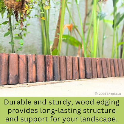 LaLaGreen Decorative Garden Edging Border (30"x6", 2 Pack) Small Brown Wooden Fence Panels with Metal Stakes, Flowers Bed Landscape Fencing for Lawn Yard Patio Pathway Outdoor Decor Tree Rings Barrier