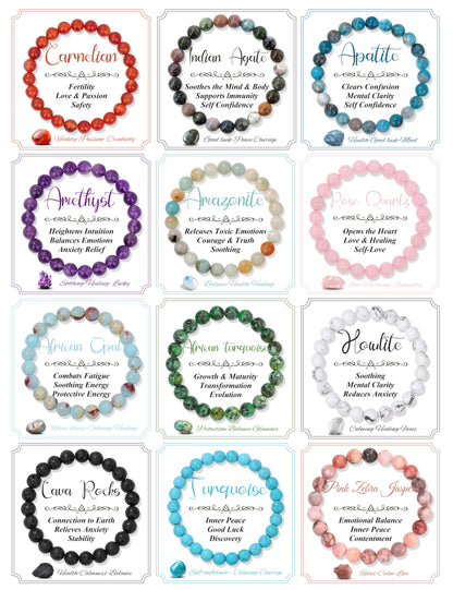 SAMOCO 12PCS 8mm Natural Crystal Bracelets for Women Men Semi-Precious Gemstone Beaded Bracelets Round Beads Gemstones Stretch Yoga Bracelet