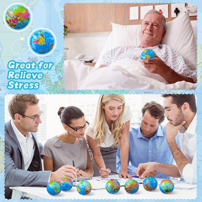 Poen 400 Pcs Globe Squeeze Balls, 2 Inch Mini World Earth Stress Balls Bulk Educational Relief Foam Squeeze Ball with Blue Drawstring Bag for Finger Exercise School Reward Party Gift