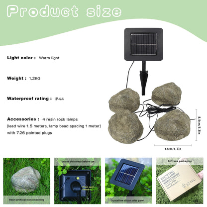 LIYAOLI Solar Rock Lights 4-Pack | Auto-Dimming & 8H Runtime | IP44 Waterproof Landscape Lighting for Garden/Pathway/Lawn Outdoor Decorative (Natural Stone Texture)
