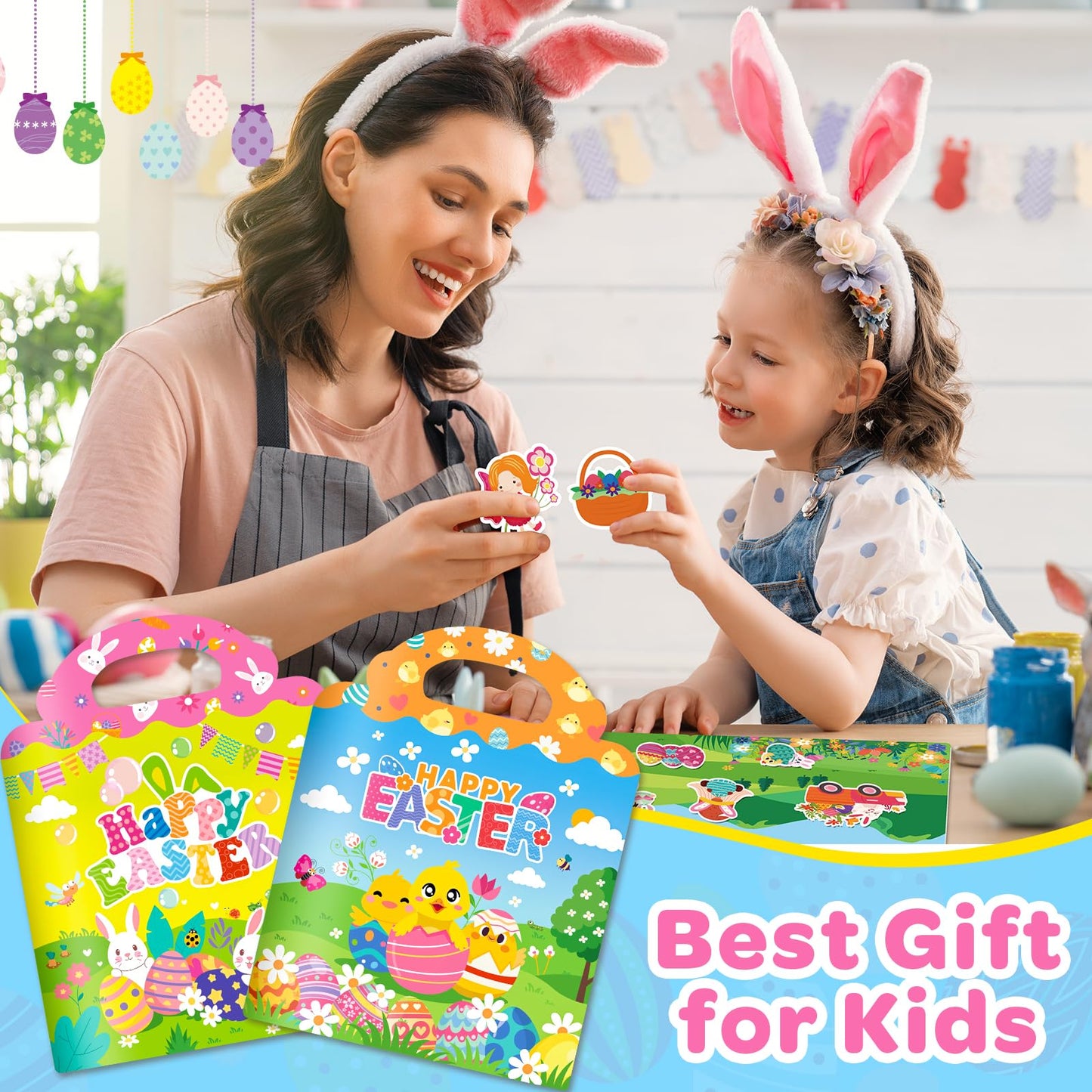 Officygnet 2 Sets Easter Reusable Sticker Books for Kids, Activity Books for Toddlers, Arts and Crafts Removable Jelly Stickers for Kids Ages 3-5, Easter Toys Gifts Basket Stuffers Essentials for Kid