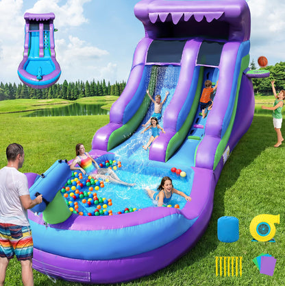 GYMMALL 21FT Inflatable Water Silde Commercial 100% PVC Grade for Adults and Kids, Blow up Heavy Duty Waterslide Bounce House with 750 W Blower and Large Pool for Outdoor, Party and Rental - Purple