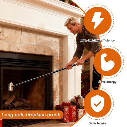 Cleaning Brush Deck Broom, Wire Brush Cleaning Tool for Fireplace Long Handle 43 Inch, Heavy Duty Steel Wood Burning Stove, Fire Pit Wire Outdoor Broom for Outdoor Moss Removal