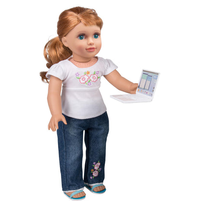 Dress Along Dolly Metal Laptop for 18-Inch Dolls - Premium Heavy-Duty Doll Computer with Pink Carrying Bag - Fits American Girl & Our Generation - Durable Metal School Accessory