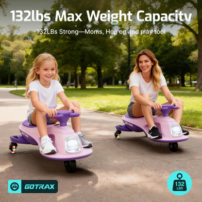 Gotrax WG1 Electric Wiggle Car for Kids, 12V Big Battery up to 120Min Playtime, Music Speaker &Rear Flash Wheels, Battery Display & Easy Assembly w/Pedal Throttle, Crazy Cart Gift for Ages 3+, 132Lbs