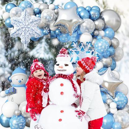 Jobkoo Snowflake Balloon Garland Arch Kit Winter Snowflake Balloons with Silver Blue White Snow Confetti Latex Balloon for Winter Wonderland Christmas Baby Shower Princess Birthday Party Decor