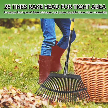 Coopvivi Garden Leaf Rakes, 6FT Rake for Lawns Heavy Duty 25 Metal Tines 18.5 inch Wide, Adjustable Steel Handle, Rakes for Leaves, Gathering Shrub, Grass, Yard