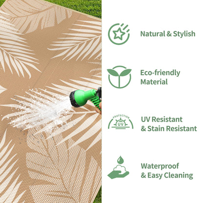 GENIMO Outdoor Rug 8' x 10' Waterproof for Patios Clearance, Reversible Outdoor Plastic Straw Camping Rug Carpet, Large Area Rugs Mats for RV, Camper, Deck, Balcony, Porch, Beach, Picnic, Brown&Beige