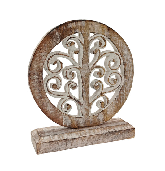 VANIYA CRAFTS® Handmade Wooden Tree of Life Sculpture – Carved Table Decor Statue for Home, Office, Bedroom, or Living Room | Gift Decoration (Antique White)