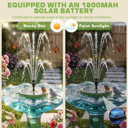 AISITIN 3.5W Solar Bird Bath Fountain with Built-in 1800mAh Battery, Solar Water Pump with 8 Nozzles, Solar Powered Floating Fountain for Outdoor Garden, Birdbath, Pond, Pool, Fish Tank - Dark Green