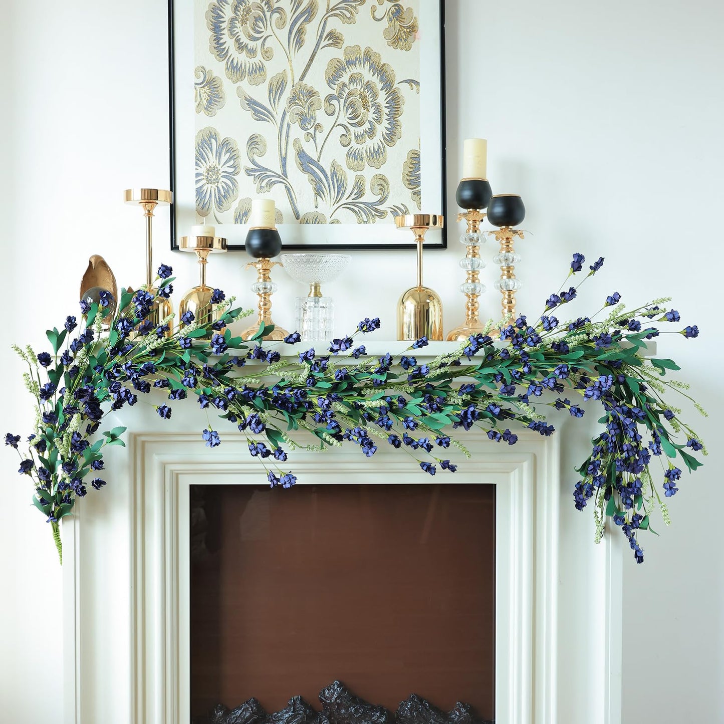 Mizii Blue Artificial Flower Garland 6FT Fake Wildflower Floral Garland Hanging Vines Spring Summer Flowers Decorations for Mantle Table Centerpieces Room Wall Fireplace Wedding Decor (Navy Blue)