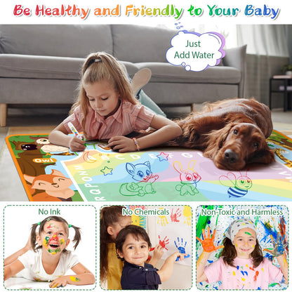 BlissfulBlend Water Doodle Mat Kids Mess Free Coloring for Toddlers 3 4 5 6 7 8 9 Years, 19 Pack Educational Toys, Doodle Mat with Magic Water Pens Boys Girls Christmas Birthday Holiday Present