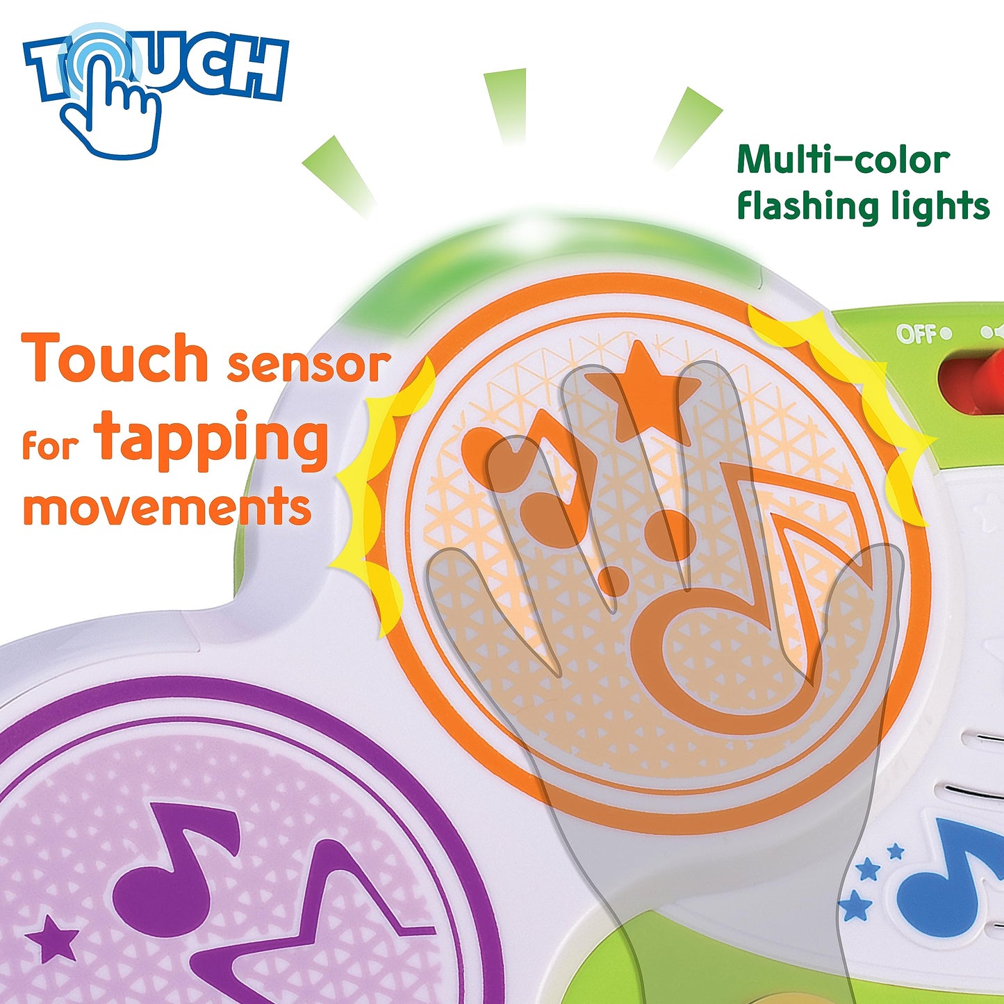 HAP-P-KID Magic Touch Drum, Toddler Light Up Music Bongos Toy, Infant Touch Sensor Musical Instrument Baby Drum, Birthday for 9 12 18 24 Month, 1 2 3 Year Old Boys Girls