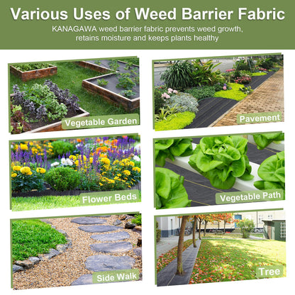 KANAGAWA 3oz Heavy Duty 4ft x 300ft Weed Barrier Fabric Professional Woven Landscape Ground Cover with 90 Landscape Staples, Landscape Fabric Density for Driveway Garden Yard Greenhouse Gardening
