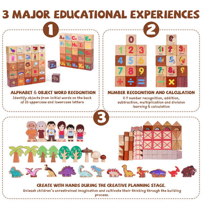 GHOOI 145-Piece Wooden Dinosaur Park Building Blocks Set – Montessori Educational Construction Toy Made from 10 Premium Hardwoods, STEM Learning Blocks for Toddlers & Kids Ages 3–6
