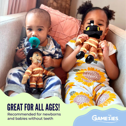 Gamezies Baby Boy and Girl Silicone First Responder Firefighter Stephen Pacifier with Detachable Plush Toy Holder, CPSIA Tested, BPA-Free 0-6 Months