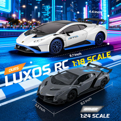 LUXOS RC Lamborghini Remote Control Car, 1:18 Scale Officially Licensed Lamboghini Toy Car, Cool RC Cars Toys for 4 5 6 7 8 9 10 11 12 Year Old Boys Kids Adults Gifts, 15km/h Fast RC Drift Car (White)