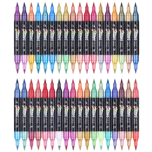 KEMYR Glitter Effect Brush Markers Pens,72 Colors Dual Tip Glitter Pens Set 36 Pack Metallic Sparkle Markers for Cards, DIY Crafts, Doodle, Writing, Adults Coloring Books, Art Supplies Scrapbooking