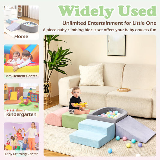 Climbing Toys for Toddlers , Foam Climbing Blocks with Ball Pit for Baby, 5-Piece Soft Toddlers Climbing Toy Indoor,Climbing Crawling Toys Soft Foam Blocks Activity Play Set(Balls not Included)