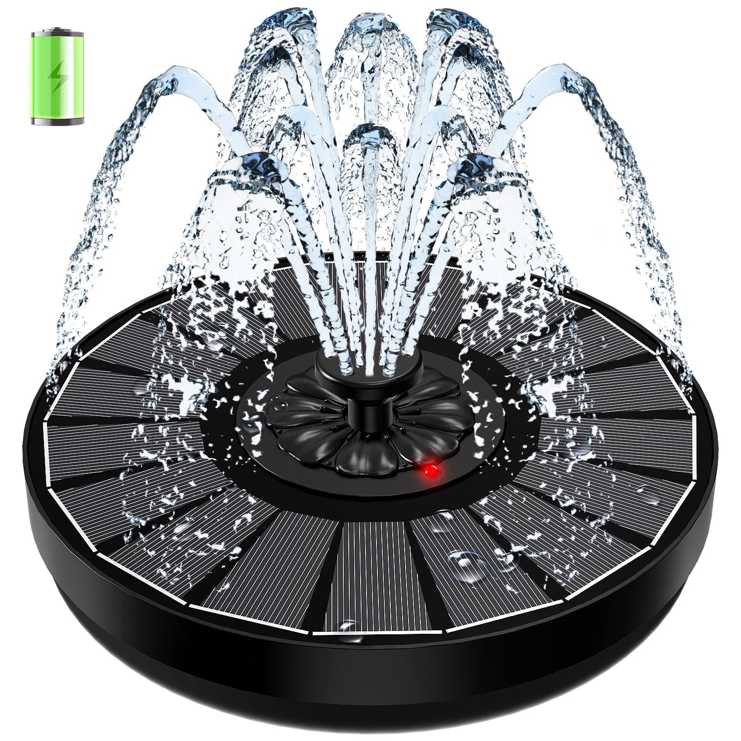 SZMP Solar Fountain Work On Cloudy Day,Solar Water Bird Bath Fountain with Faster Conversion Glass Solar Panel and Power Indicator,Built-in 2000mAh Battery,Outdoor Garden Decor(Black Panel)