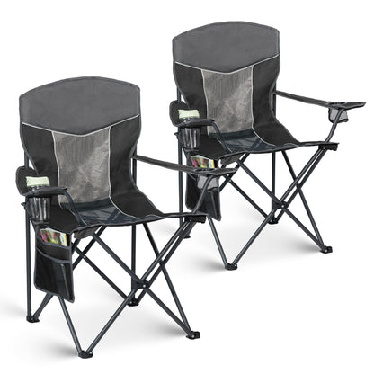 Matrasco Outdoor Camping Chair 2-Pack with Mesh Back, Folding Portable Lawn Chairs with Cup Holder & Side Storage Pocket for Camping, Beach, Picnic, Fishing(Black)