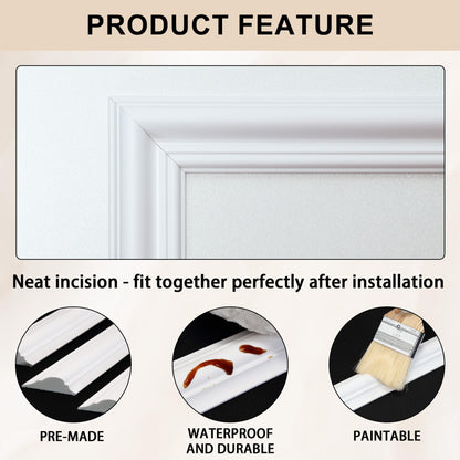 Hungbak 4 Set of 16" x 20" Pre-Cut Accent Wall Molding Trim Kit, Peel and Stick Premade Wainscoting Panels for Interior Decoration, Ready to Assemble Chair Rail Moulding