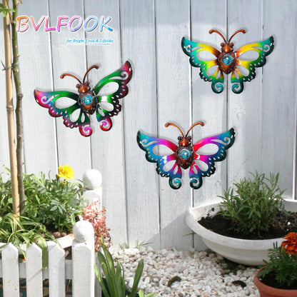 BVLFOOK Garden Decor Clearance Metal Butterfly Wall decor 3D Wall Art Hanging Valentine for Patio Fence, Set of 3, 9 inch, Indoor Outdoor Valentine Gift for Family