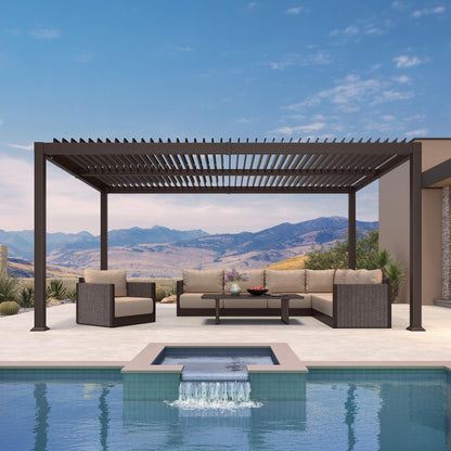 PURPLE LEAF 10' x 16' Louvered Pergola Outdoor Adjustable Louvre Shade Modern Patio Aluminum Pergola with Retractable Roof for Deck Backyard Garden Hardtop Gazebo, Bronze