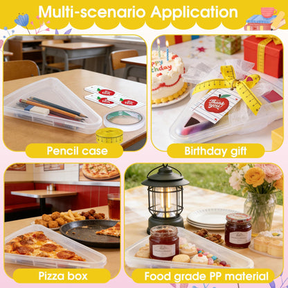 6 Set 9.05*7.28 in Large Teacher Appreciation Gifts Box with Apple Cards Ruler Ribbon Mesh, Reusable Pizza Storage Containers with Lids, Pencil Shaped Gift Box for Wrapping Teacher Appreciation