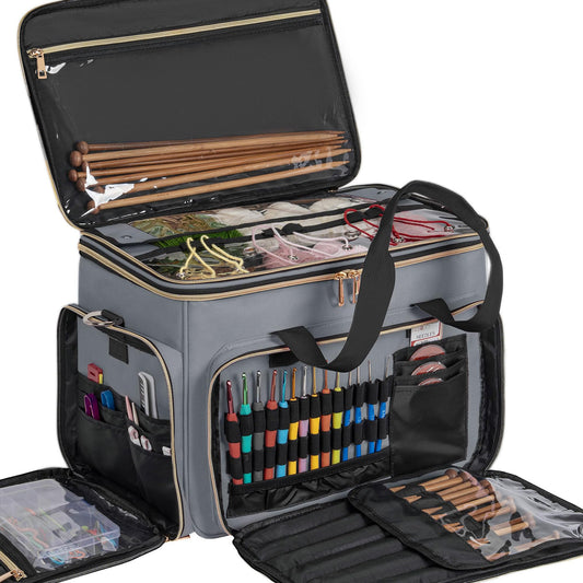 Large Knitting Bag Yarn Storage Organizer,Portable Crochet Tote Bag,Yarn Bags for Crocheting On The Go for Knitting Needles, Crochet Hooks, Knitting Accessories, Unfinished Project